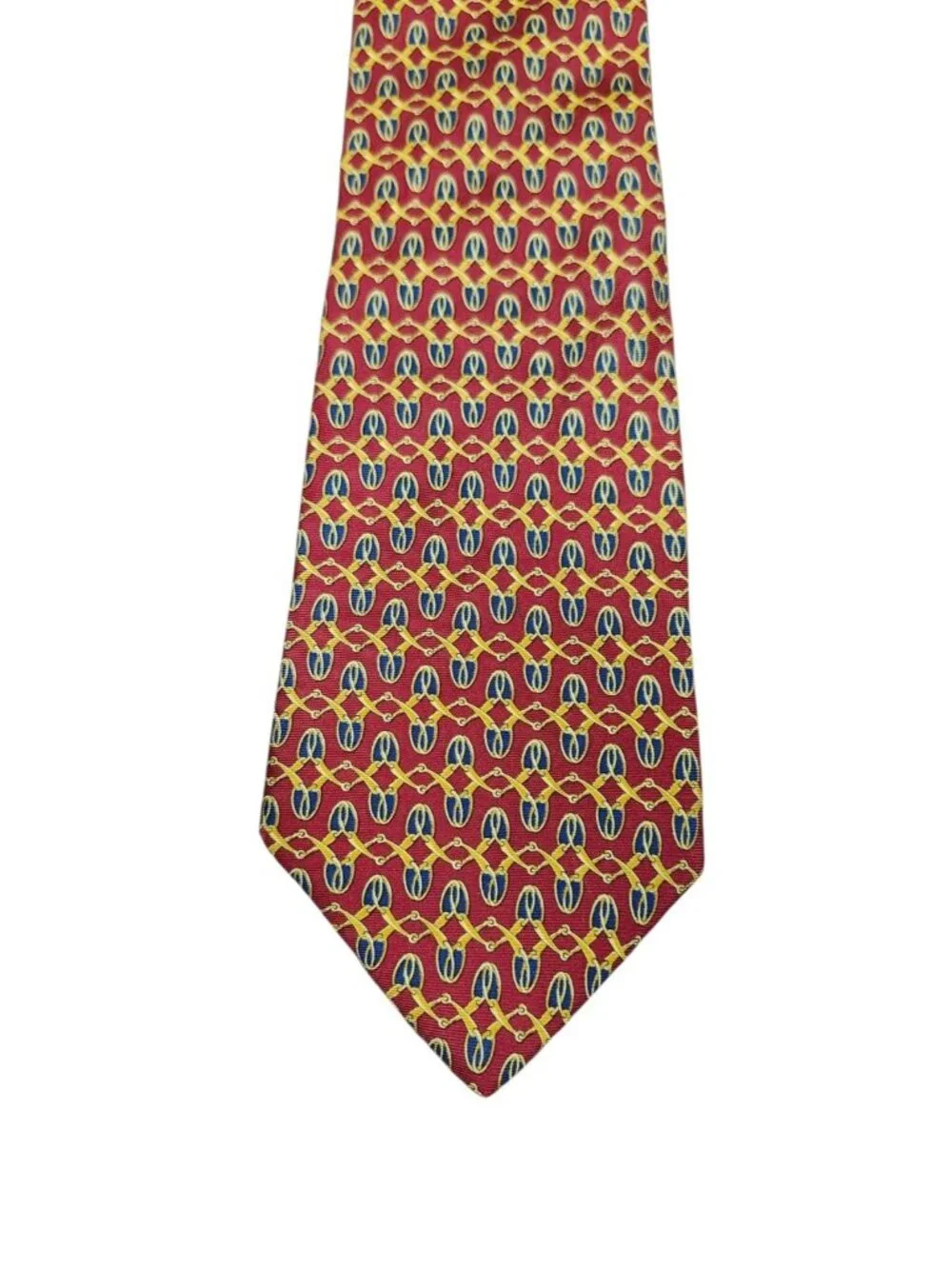 Burberrys of London Vintage 100% Silk Tie Red Gold Blue Equestrian Made England